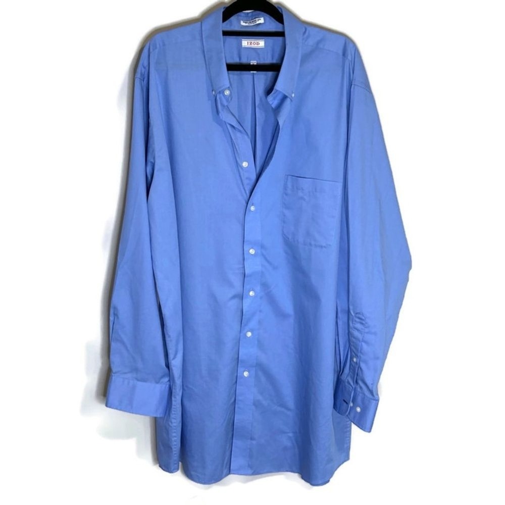 IZOD Mens Regular Fit Dress Shirt Blue Long Sleeve Button Down 18 35/36 Tall